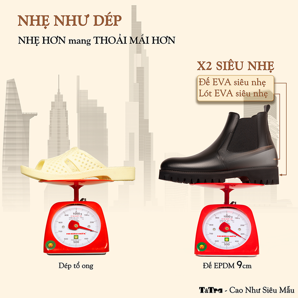 GIÀY CAO CỔ NAM SIÊU NHẸ S2077 ĐEN CAO 9CM