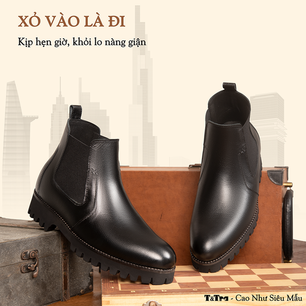 GIÀY CAO CỔ NAM SIÊU NHẸ S2077 ĐEN CAO 9CM