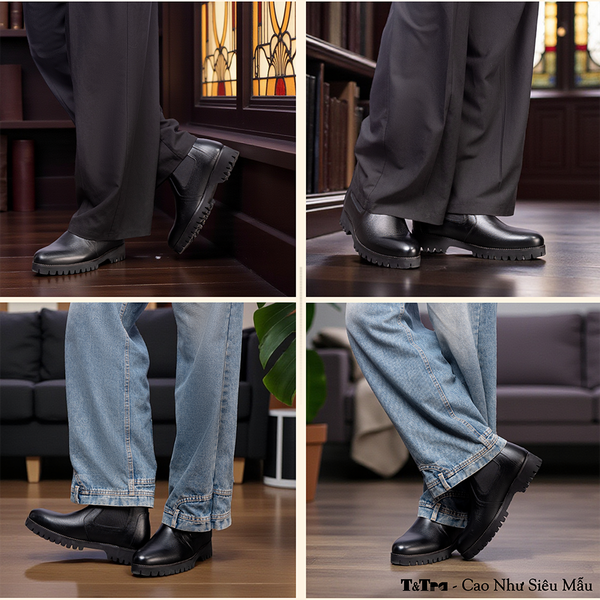 GIÀY CAO CỔ NAM SIÊU NHẸ S2077 ĐEN CAO 9CM