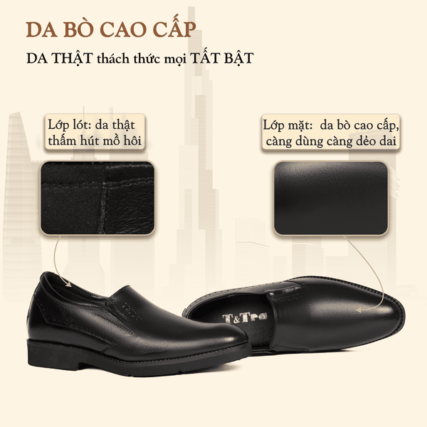 GIÀY TĂNG CHIỀU CAO NAM S1085 ĐEN TRƠN SIÊU NHẸ CAO 7.5CM
