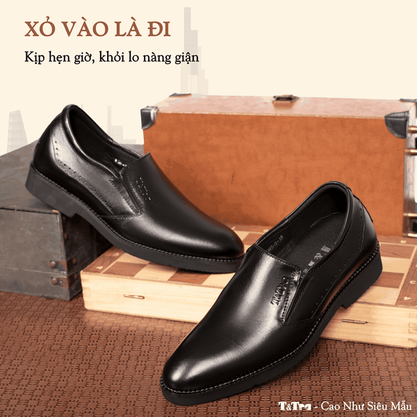 GIÀY TĂNG CHIỀU CAO NAM S1085 ĐEN TRƠN SIÊU NHẸ CAO 7.5CM