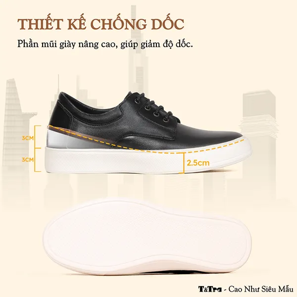 GIÀY ĐẾ CAO NAM T144 ĐEN CAO 6CM