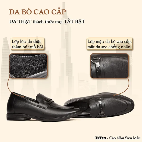 GIÀY CAO NAM T402 ĐEN CAO 6.5CM