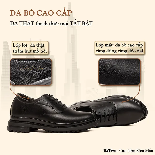 GIÀY CAO NAM SIÊU NHẸ T141 ĐEN CAO 7CM