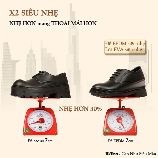 GIÀY CAO NAM SIÊU NHẸ T141 ĐEN CAO 7CM