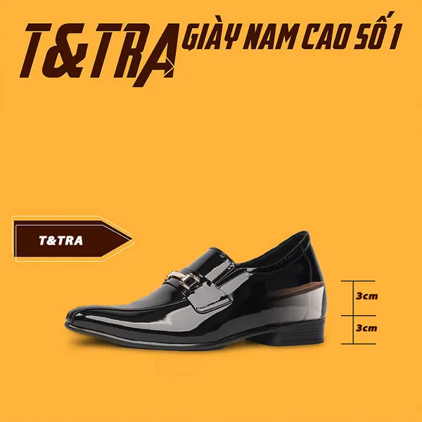 GIÀY TĂNG CHIỀU CAO NAM DA THẬT S968 ĐEN BÓNG 6CM