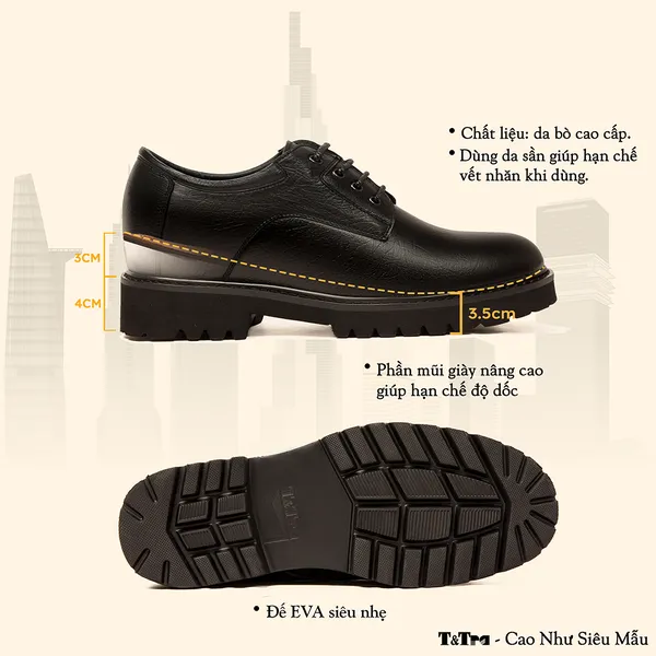 GIÀY CAO NAM T178 ĐEN SẦN CAO 7CM
