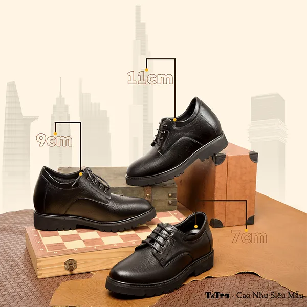 GIÀY CAO NAM T178 ĐEN SẦN CAO 7CM