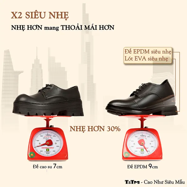 GIÀY CAO NAM - SIÊU NHẸ T121Đ CAO 9CM