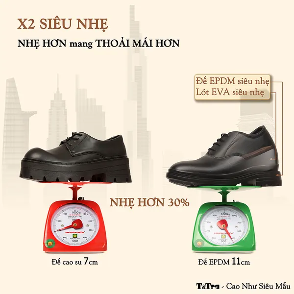 GIÀY CAO NAM SIÊU NHẸ T141 ĐEN CAO 11CM