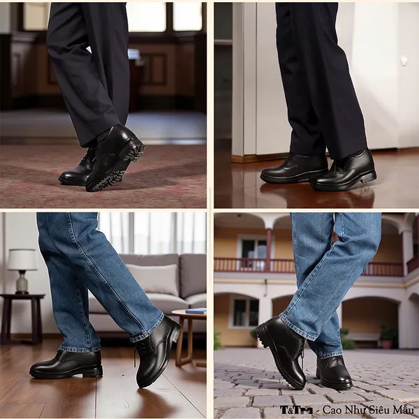 GIÀY CAO NAM SIÊU NHẸ T141 ĐEN CAO 11CM