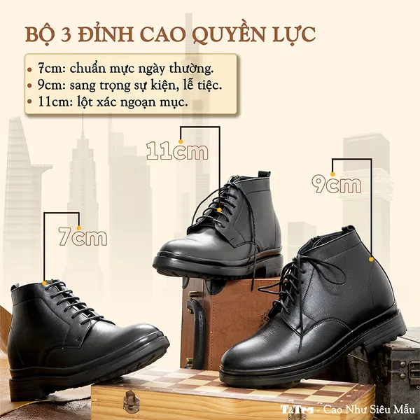 GIÀY CAO CỔ NAM SIÊU NHẸ  T102 ĐEN CAO 7CM