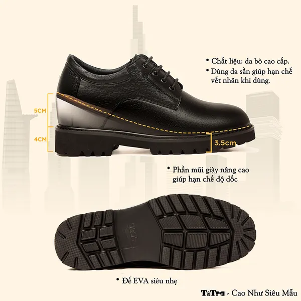GIÀY CAO NAM T178 ĐEN SẦN CAO 9CM