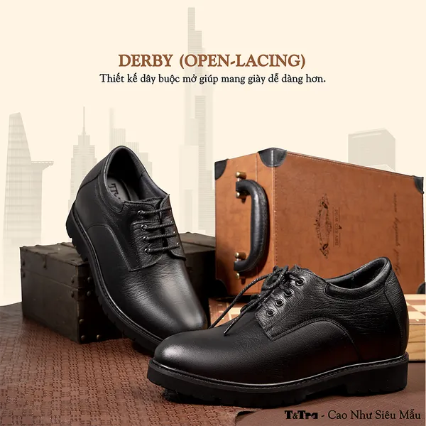 GIÀY CAO NAM T178 ĐEN SẦN CAO 9CM
