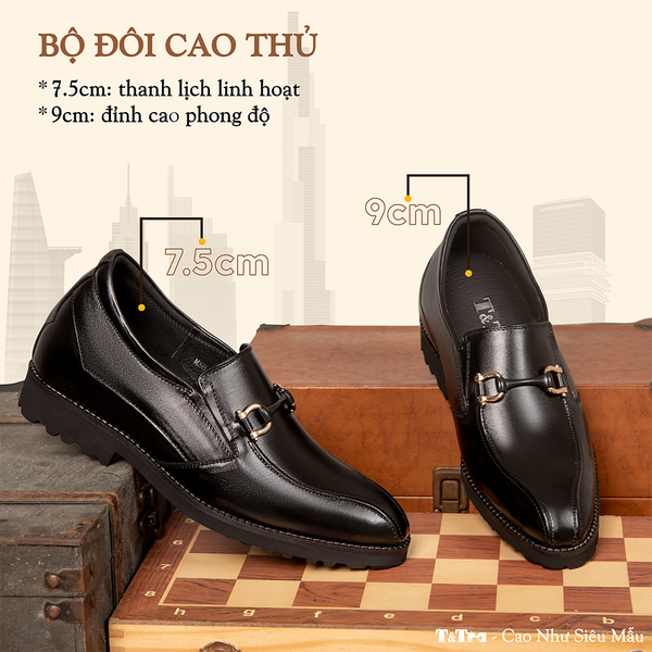 GIÀY CAO NAM SIÊU NHẸ S1097 ĐEN 7.5CM