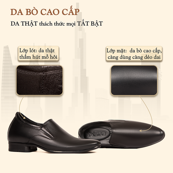 GIÀY TĂNG CHIỀU CAO NAM DA THẬT S952 ĐEN CAO 6CM