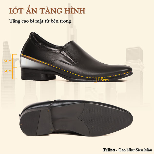 GIÀY TĂNG CHIỀU CAO NAM DA THẬT S952 ĐEN CAO 6CM
