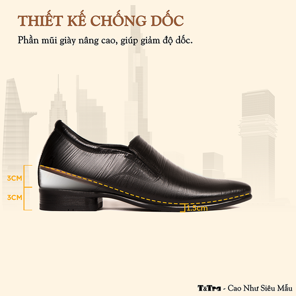 GIÀY TĂNG CHIỀU CAO NAM S952 ĐEN SỌC  CAO 6CM