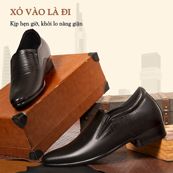 GIÀY TĂNG CHIỀU CAO NAM S952 ĐEN SỌC  CAO 6CM