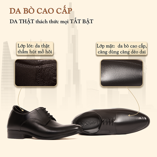 GIÀY CAO NAM DA THẬT S1014 ĐEN CAO 6CM