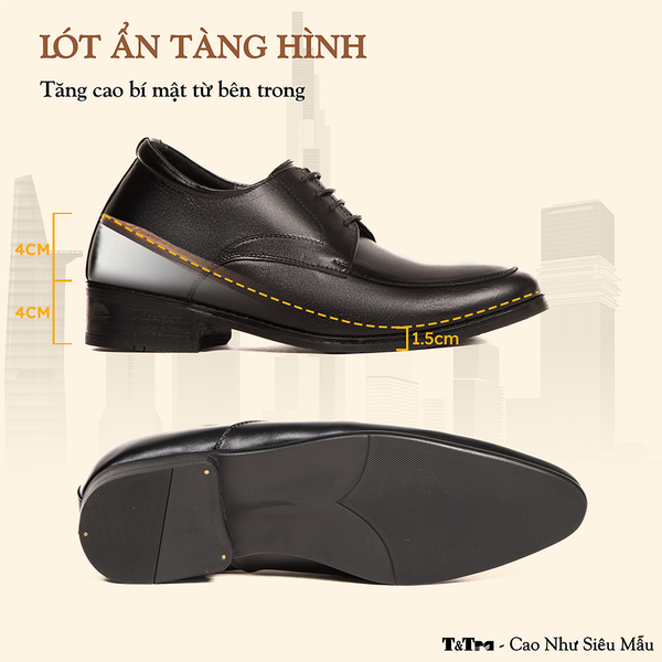 GIÀY CAO NAM DA THẬT S1063 ĐEN CAO 8CM