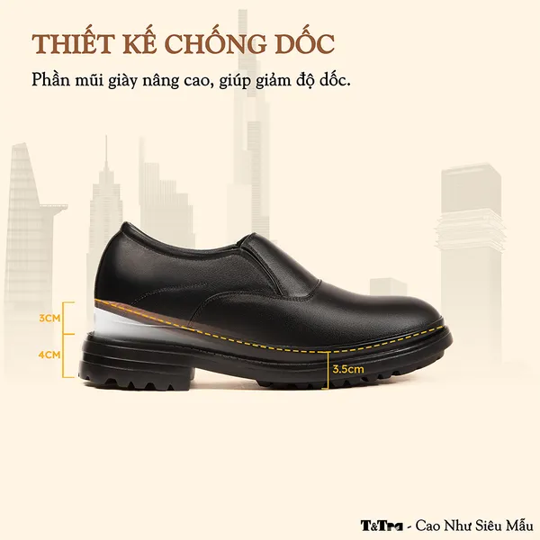 GIÀY ĐẾ CAO NAM  SIÊU NHẸ T143 ĐEN CAO 7CM