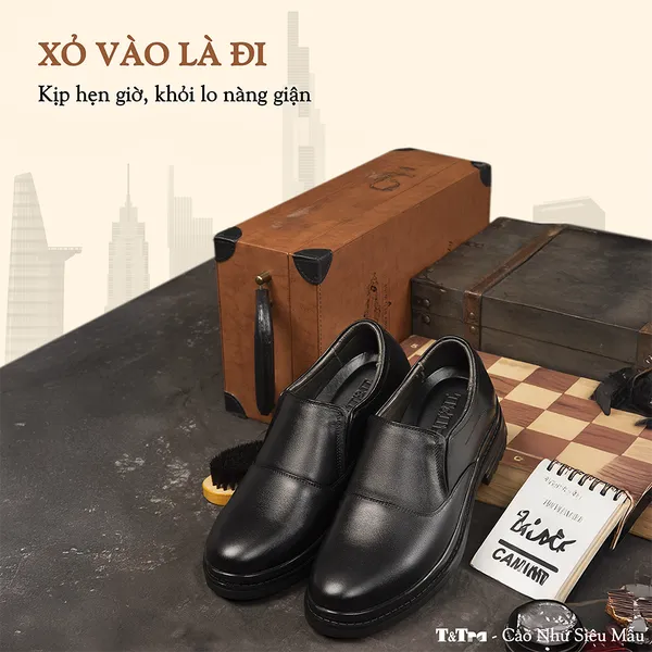 GIÀY ĐẾ CAO NAM  SIÊU NHẸ T143 ĐEN CAO 7CM