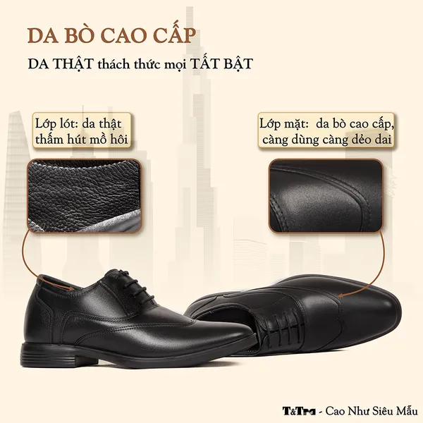 GIÀY CAO NAM T401 ĐEN CAO 6.5CM