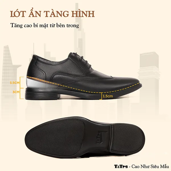 GIÀY CAO NAM T401 ĐEN CAO 6.5CM