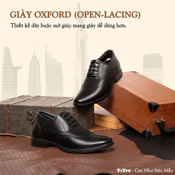 GIÀY CAO NAM T401 ĐEN CAO 6.5CM