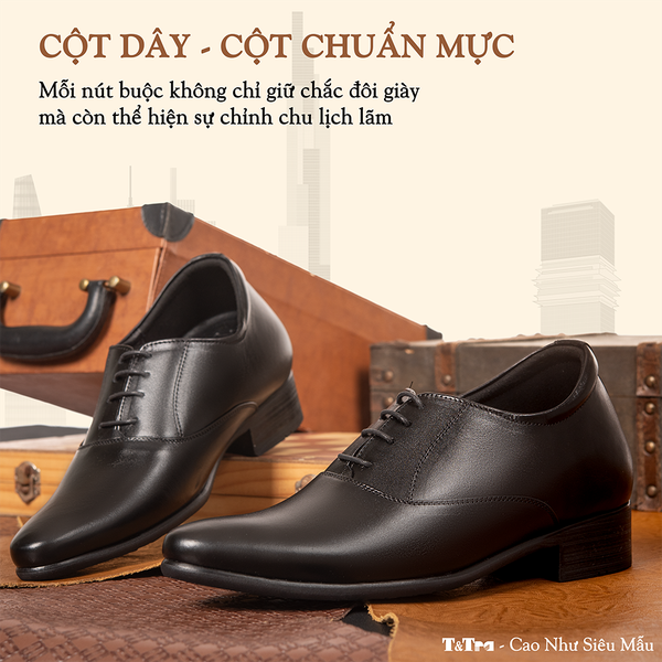 GIÀY CAO NAM DA THẬT S1062 ĐEN TRƠN CAO 8CM