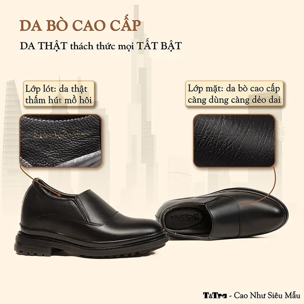GIÀY ĐẾ CAO NAM  SIÊU NHẸ T143 ĐEN CAO 9CM
