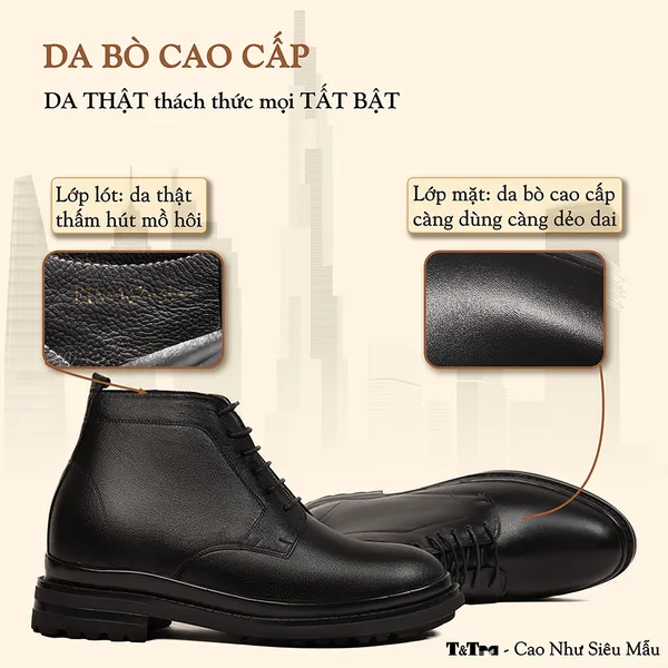 GIÀY BOOTS NAM SIÊU NHẸ T102 ĐEN CAO 11CM