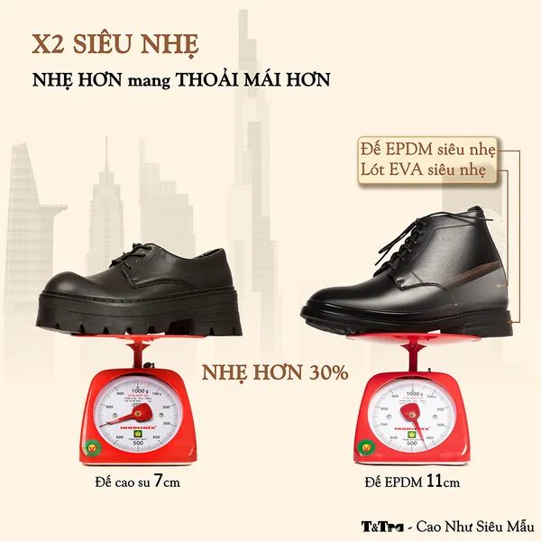 GIÀY BOOTS NAM SIÊU NHẸ T102 ĐEN CAO 11CM