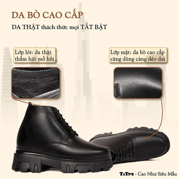 GIÀY TĂNG CHIỀU CAO NAM  SIÊU NHẸ T112 ĐEN CAO 11CM