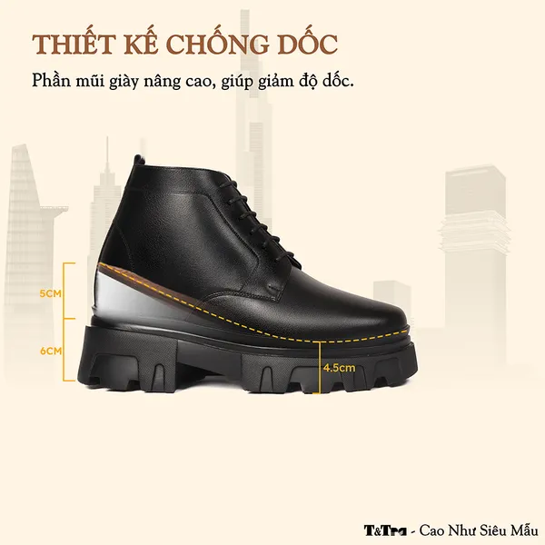 GIÀY TĂNG CHIỀU CAO NAM  SIÊU NHẸ T112 ĐEN CAO 11CM