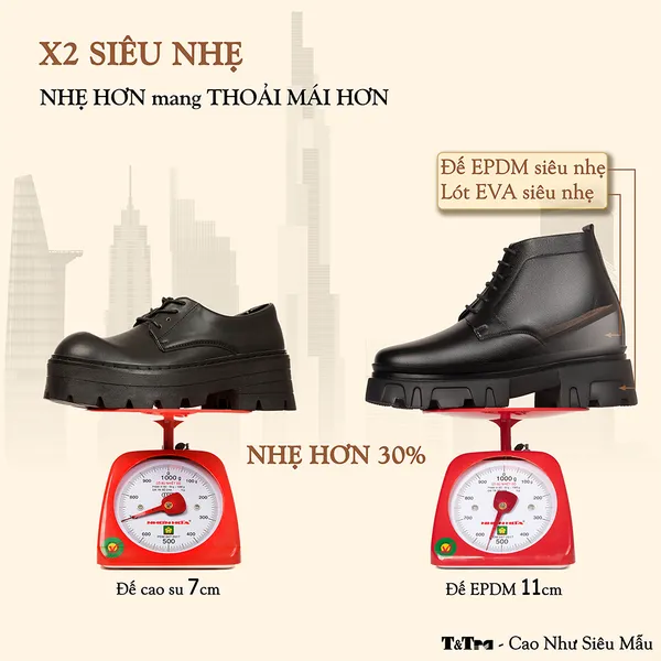 GIÀY TĂNG CHIỀU CAO NAM  SIÊU NHẸ T112 ĐEN CAO 11CM