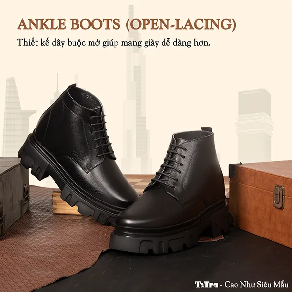 GIÀY TĂNG CHIỀU CAO NAM  SIÊU NHẸ T112 ĐEN CAO 11CM