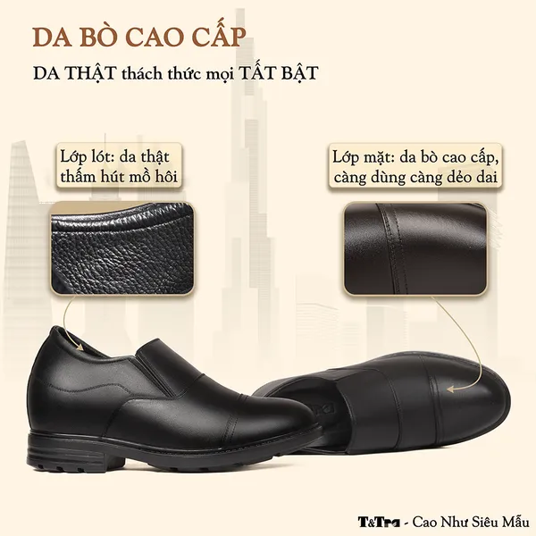 GIÀY ĐỘN NAM CAO 8CM SIÊU ÊM- CHỐNG DỐC T76 ĐEN