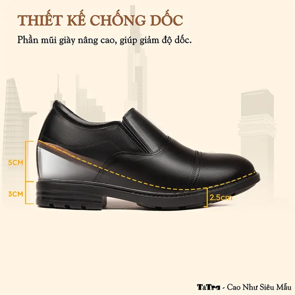 GIÀY ĐỘN NAM CAO 8CM SIÊU ÊM- CHỐNG DỐC T76 ĐEN