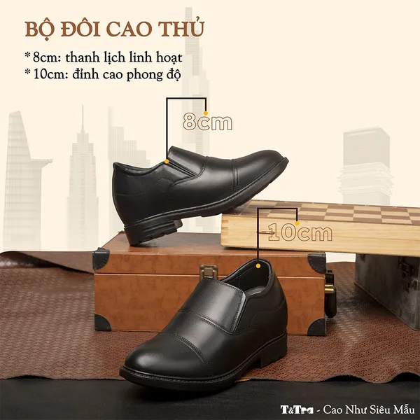 GIÀY ĐỘN NAM CAO 8CM SIÊU ÊM- CHỐNG DỐC T76 ĐEN