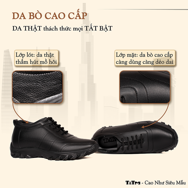 GIÀY ĐẾ CAO NAM T37 ĐEN CAO 6CM