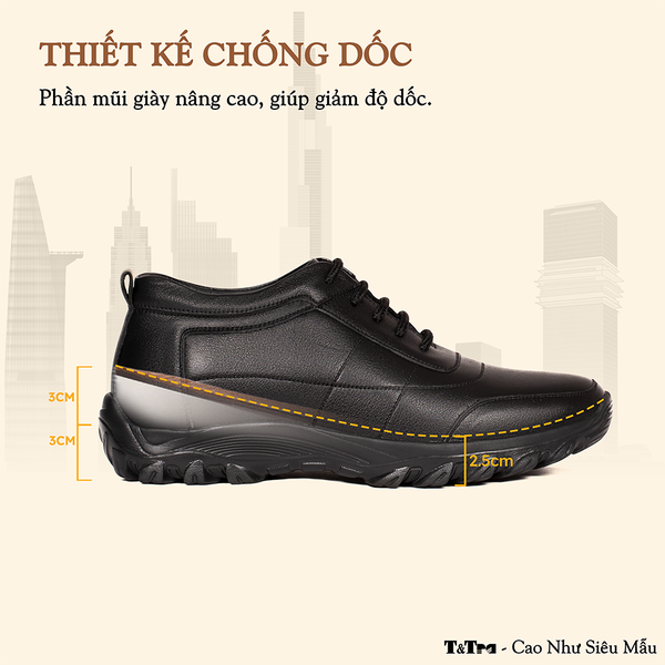 GIÀY ĐẾ CAO NAM T37 ĐEN CAO 6CM