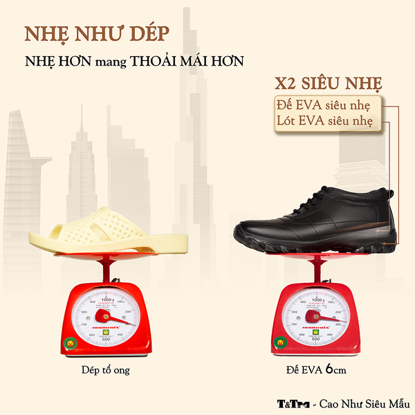 GIÀY ĐẾ CAO NAM T37 ĐEN CAO 6CM