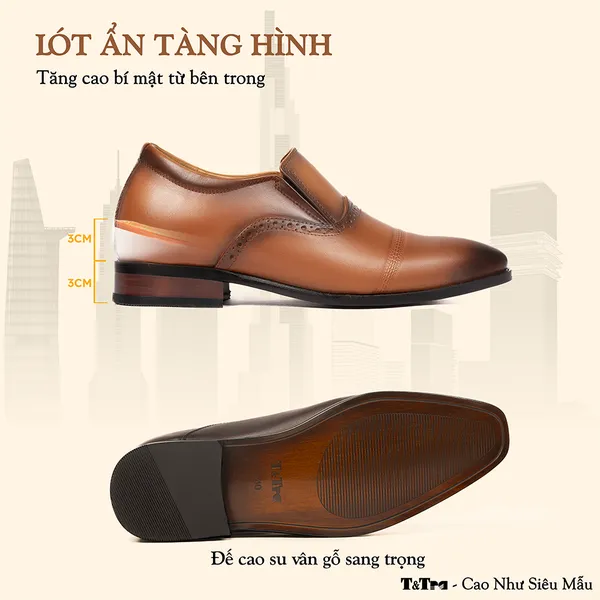 GIÀY TĂNG CHIỀU CAO NAM A211 NÂU BÒ CAO 6CM