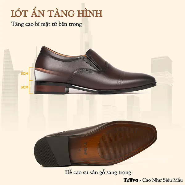 GIÀY TĂNG CHIỀU CAO NAM A211 NÂU TỐI CAO 6CM