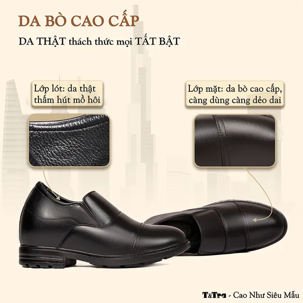 GIÀY ĐỘN NAM CAO 10CM SIÊU ÊM- CHỐNG DỐC T93 ĐEN