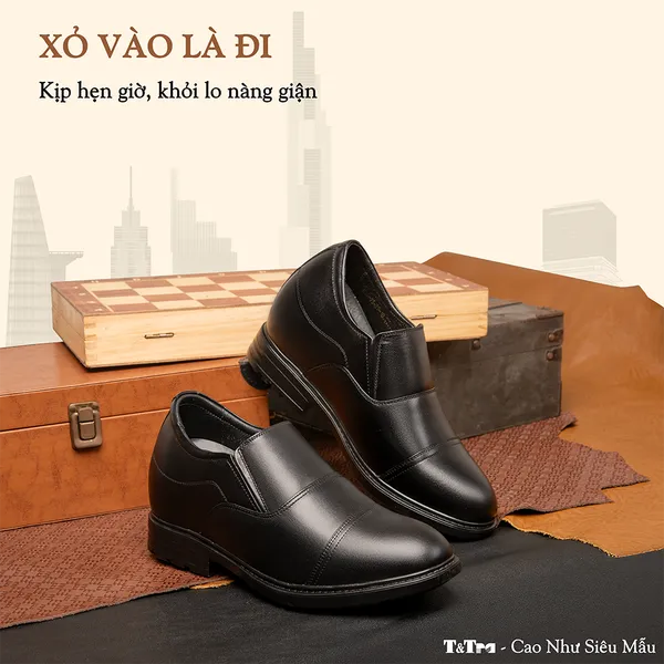 GIÀY ĐỘN NAM CAO 10CM SIÊU ÊM- CHỐNG DỐC T93 ĐEN