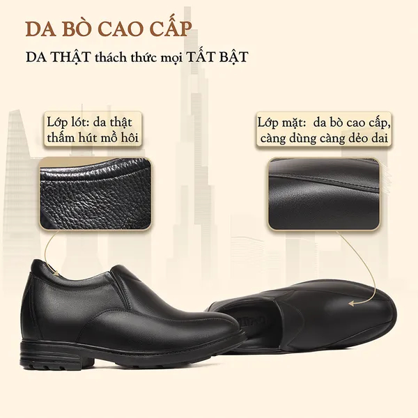 GIÀY NAM ĐẾ CAO 8CM SIÊU ÊM- CHỐNG DỐC T77 ĐEN