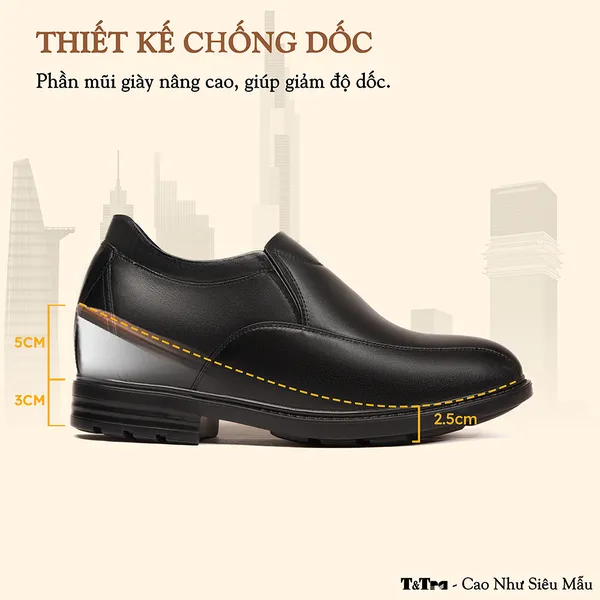 GIÀY NAM ĐẾ CAO 8CM SIÊU ÊM- CHỐNG DỐC T77 ĐEN